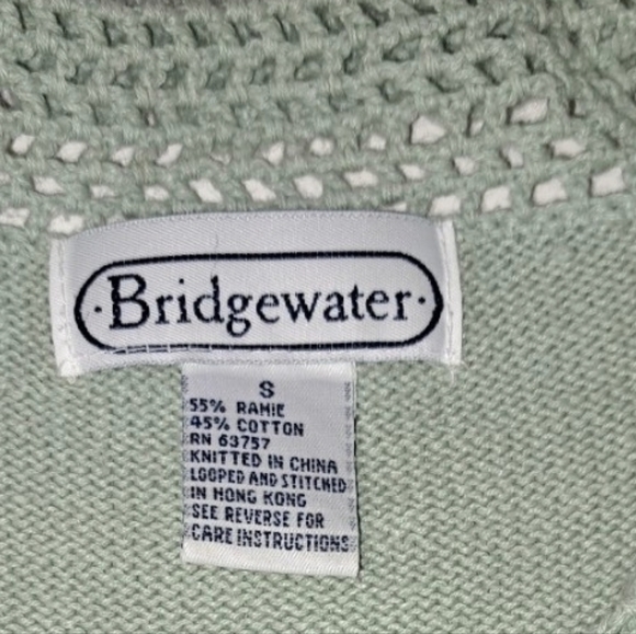 Bridgewater Short sleeve sweater cardigan light green sage Small Crochet Vintage - Picture 4 of 11
